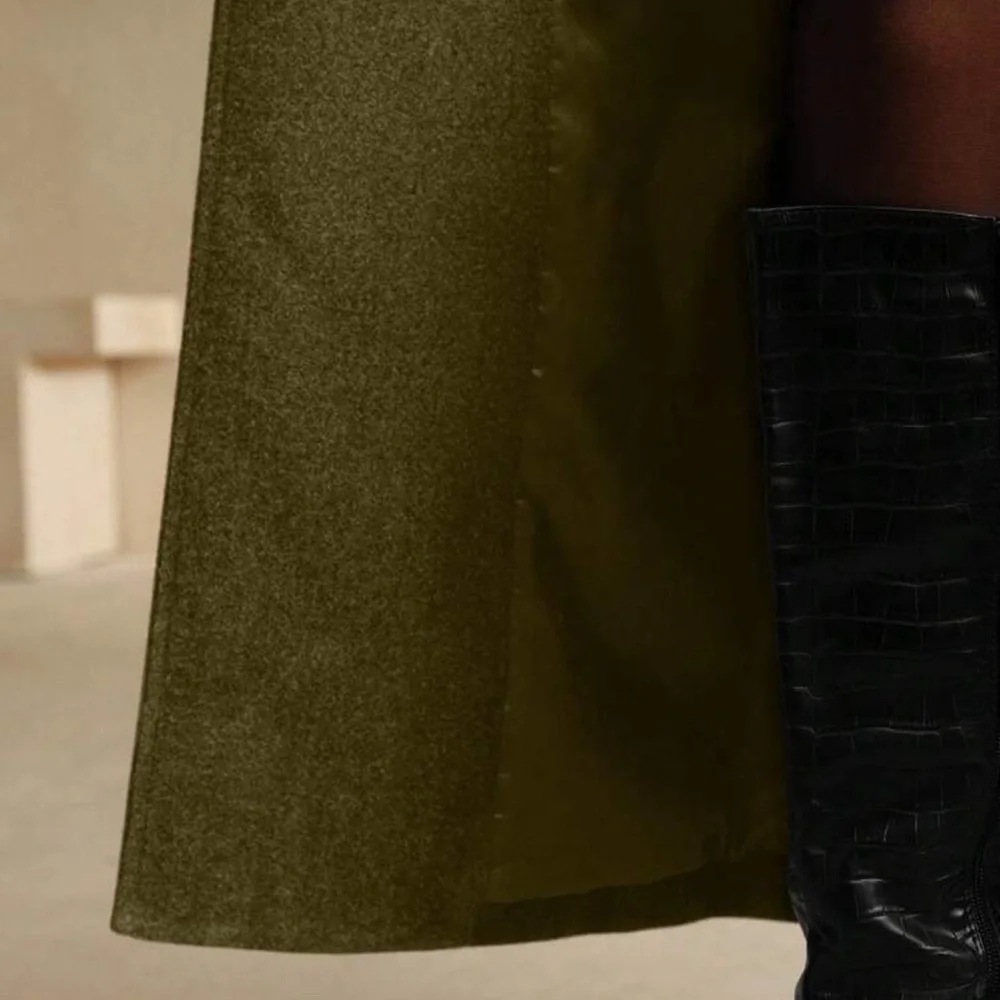 Luxury Long Pea Coat Belted Jacket dark Brown - Picture 12 of 13